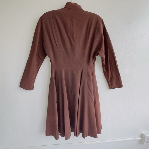 Vintage 1950s Rothmoor Swing Coat Rhinestone Buttons Brown Moiré Fabric Small - Picture 7 of 9